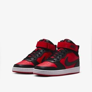 New Nike Court Borough Mid 2 “Black University Red” Big Kids Shoes(No lid)